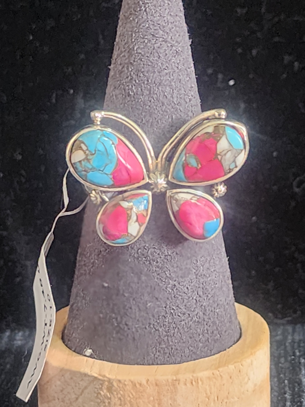 Vintage Southwestern Sterling Silver Cotton Candy Turquoise Butterfly Ring Sz 10